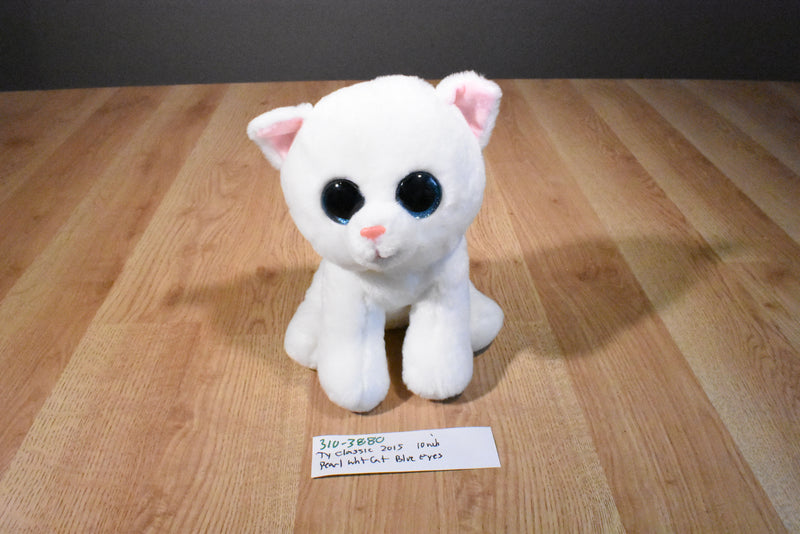 Ty Classic Pearl White Cat With Blue Eyes 2015 Beanbag Plush