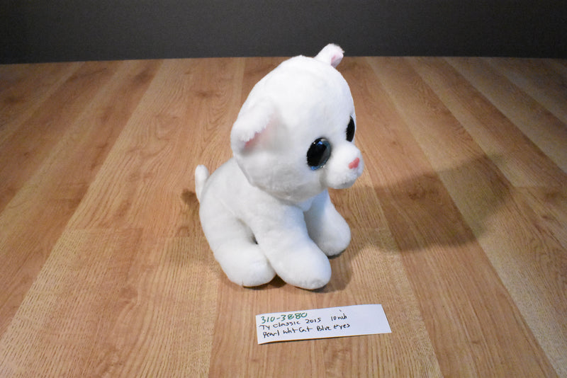 Ty Classic Pearl White Cat With Blue Eyes 2015 Beanbag Plush