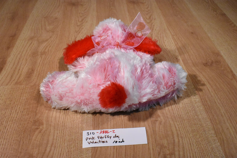Dan Dee Pink and White Valentines Puppy Dog Beanbag Plush with Pink Heart Bow