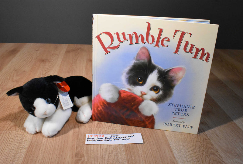 Russ Sam Black and White Cat Beanbag Plush and "Rumble Tum" Hardcover Book