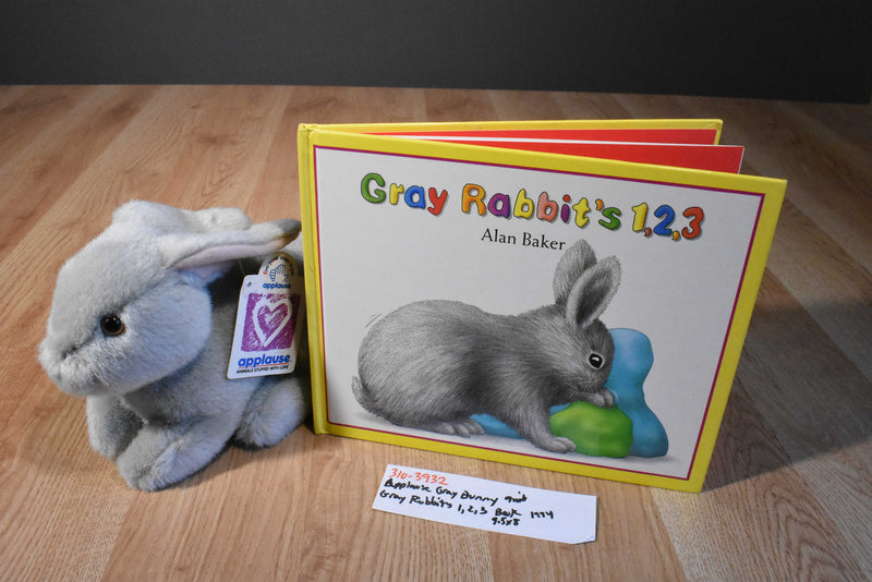 Applause Gray Bunny Rabbit Plush and Gray Rabbit's 1,2,3 Counting Hardcover Book