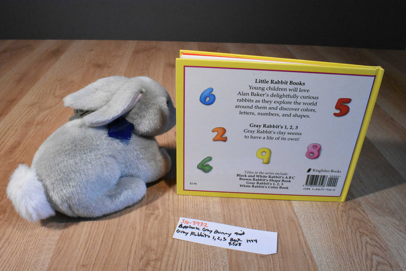 Applause Gray Bunny Rabbit Plush and Gray Rabbit's 1,2,3 Counting Hardcover Book