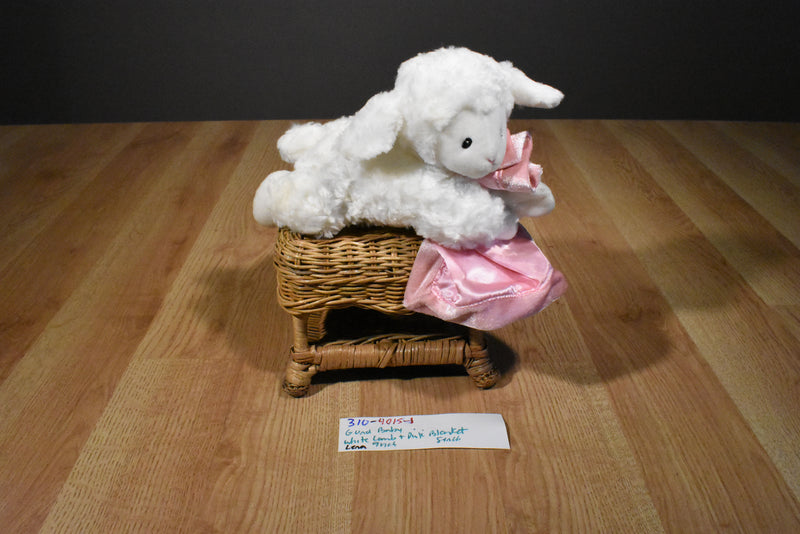 Gund Baby Lena the White Lamb plush with a Pink Blanket