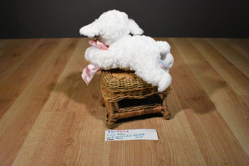 Gund Baby Lena the White Lamb plush with a Pink Blanket