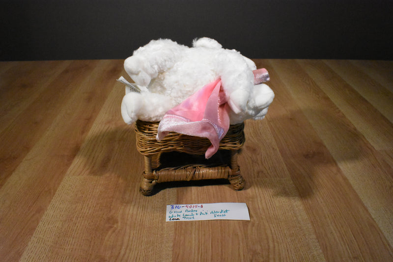 Gund Baby Lena the White Lamb plush with a Pink Blanket