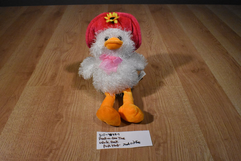 Peek-a-Boo White Duck Plush with a Pink Hat