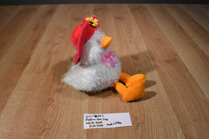 Peek-a-Boo White Duck Plush with a Pink Hat