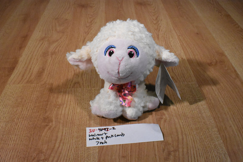 Walmart White and Pink Lamb Plush Wearing a Flower Bow