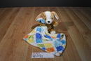 Little Miracles Brown and White Puppy Dog with Colored Square Patch Security Blanket