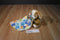 Little Miracles Brown and White Puppy Dog with Colored Square Patch Security Blanket
