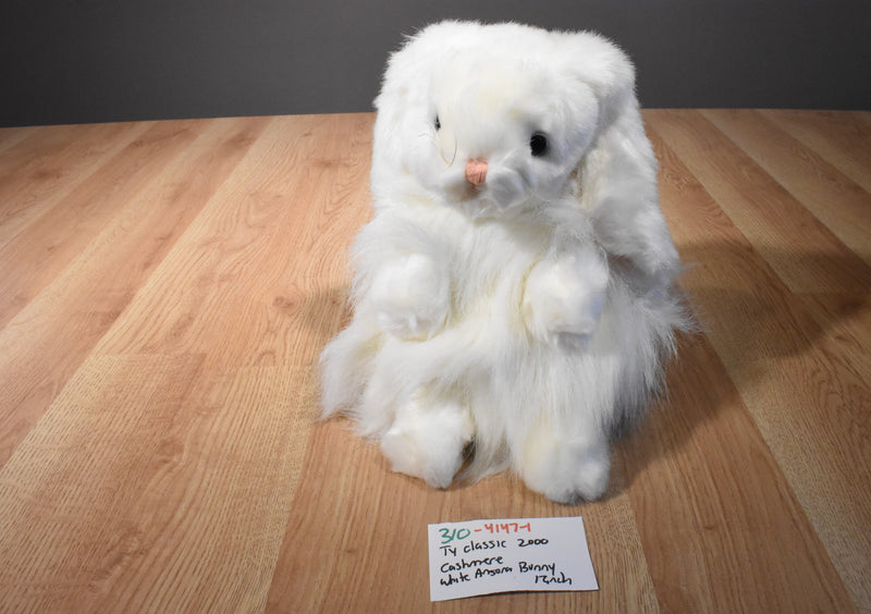 Ty Classic Cashmere White Fluffy Bunny Rabbit 2000 Beanbag Plush