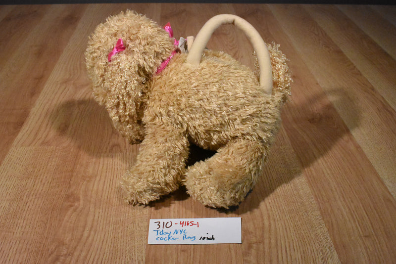 Toby NYC Beige Cocker Spaniel Dog Bag Plush with Pink Bows