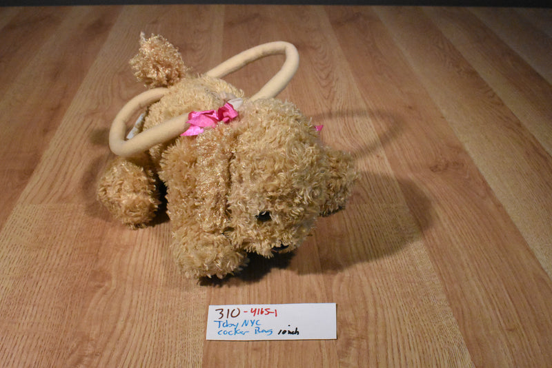 Toby NYC Beige Cocker Spaniel Dog Bag Plush with Pink Bows
