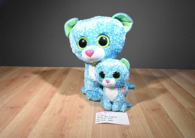 Ty Beanie Boos Two Leona Blue Leopard 2014 Beanbag Plush