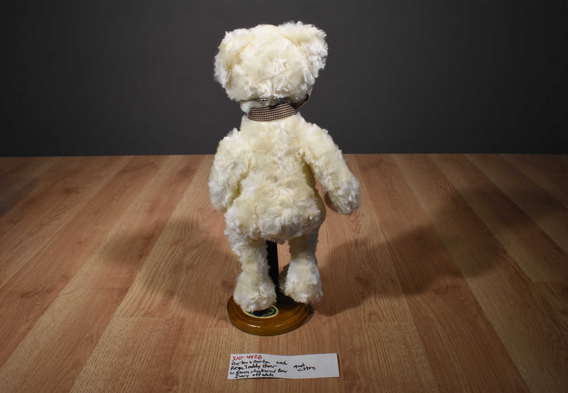 Burton and Burton Off White Teddy Bear Beanbag Plush With Brown Checkered Bow