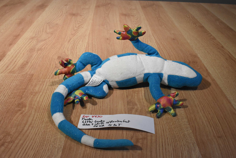 Fiesta Blue and White Glitter Gecko With Rainbow Feet Beanbag Plush