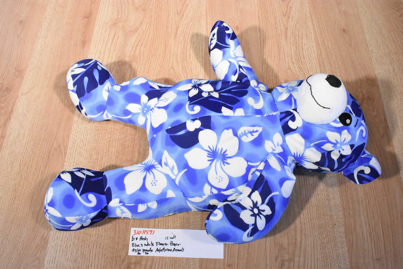 b Posh Blue and White Flowered Bear Beanbag Plush