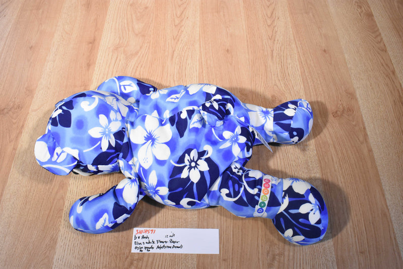 b Posh Blue and White Flowered Bear Beanbag Plush