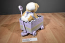 Commonwealth Tan Bunny Rabbit and White Plush in Purple Wooden Wagon