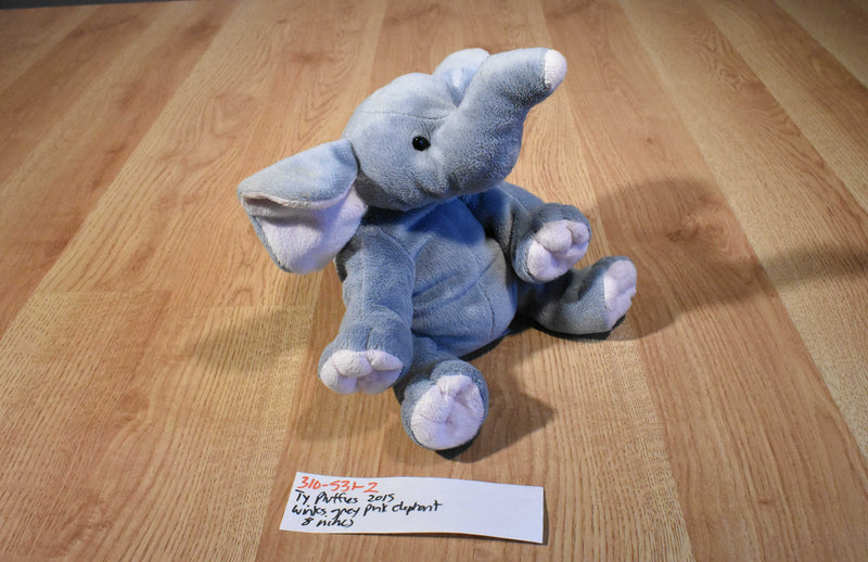 Ty Pluffies Winks Grey and Pink Elephant 2002 Beanbag Plush