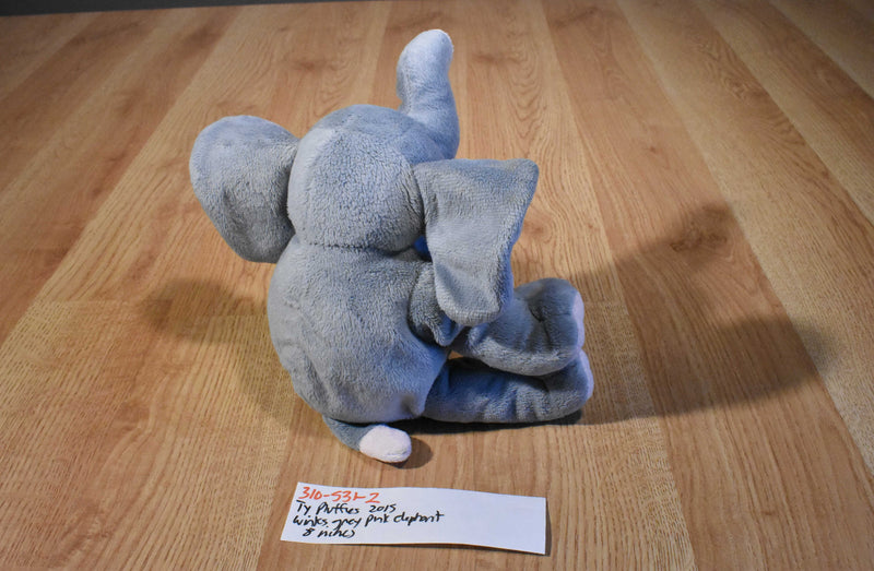 Ty Pluffies Winks Grey and Pink Elephant 2002 Beanbag Plush