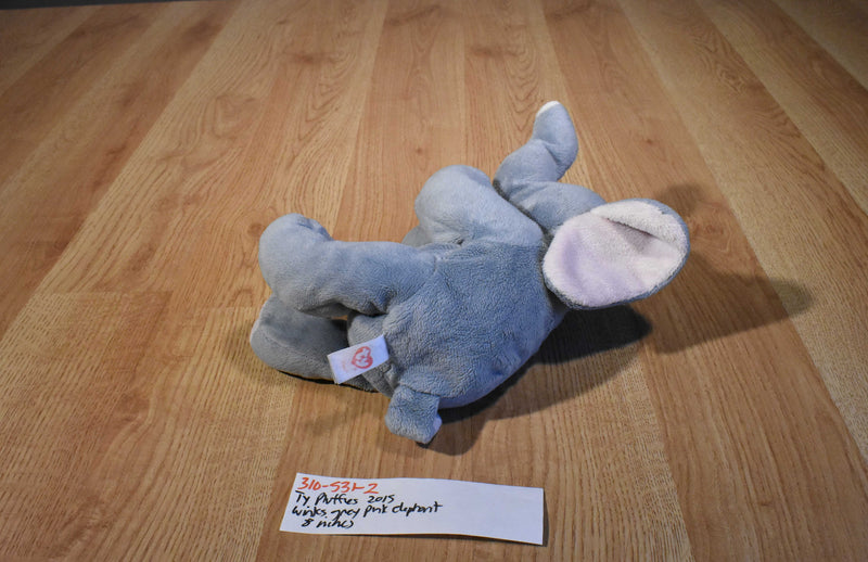 Ty Pluffies Winks Grey and Pink Elephant 2002 Beanbag Plush