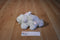 Gund White and Pink Bunny Rabbit Plush With a Blue Bow