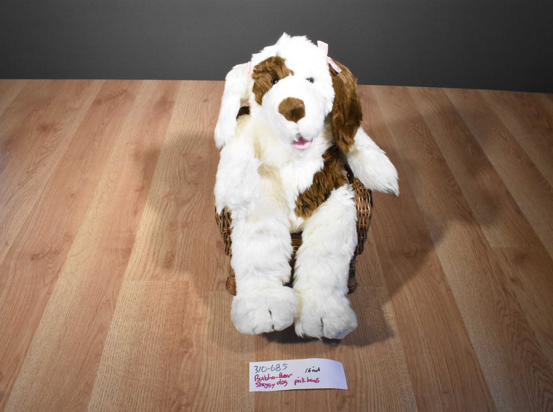 Build a Bear Playful Pup And Lil Furry Friend White/ Brown Shaggy Dog Beanbag Plush