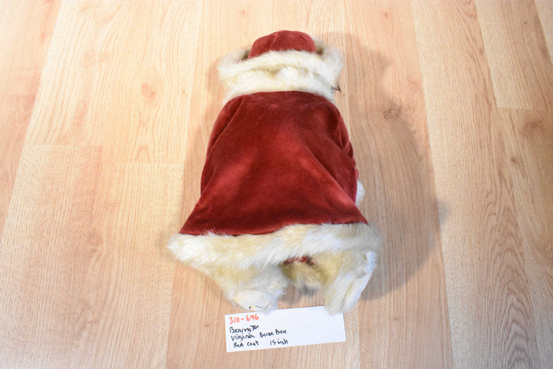 Bearington Collection Virginia Beige Bear in a Red Coat Beanbag Plush