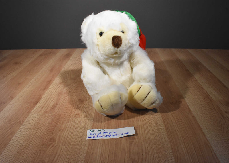 Kids of America White and Beige Bear With Red and Green Hat Plush