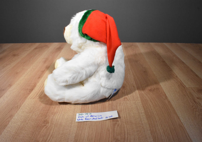 Kids of America White and Beige Bear With Red and Green Hat Plush