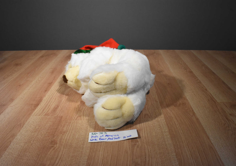 Kids of America White and Beige Bear With Red and Green Hat Plush