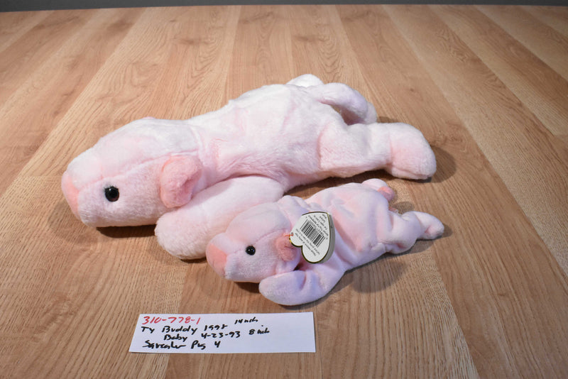 Ty Buddies 1998 and Babies 1993 Pink Pig Squealer Beanbag Plush