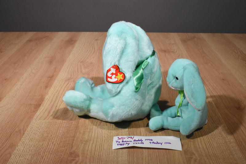 Ty Beanie Buddy 1998 and Baby 1996 Hippity Green Bunny Rabbit Beanbag Plushes
