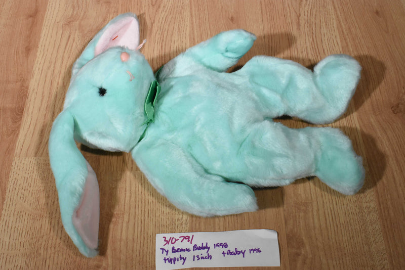 Ty Beanie Buddy 1998 and Baby 1996 Hippity Green Bunny Rabbit Beanbag Plushes