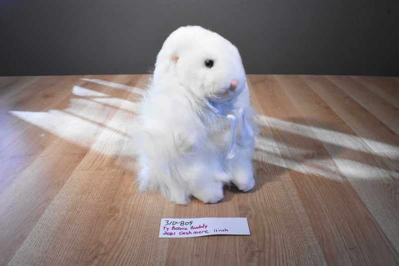 Ty Classic Cashmere White Bunny Rabbit With Blue Bow 2001 Beanbag Plush