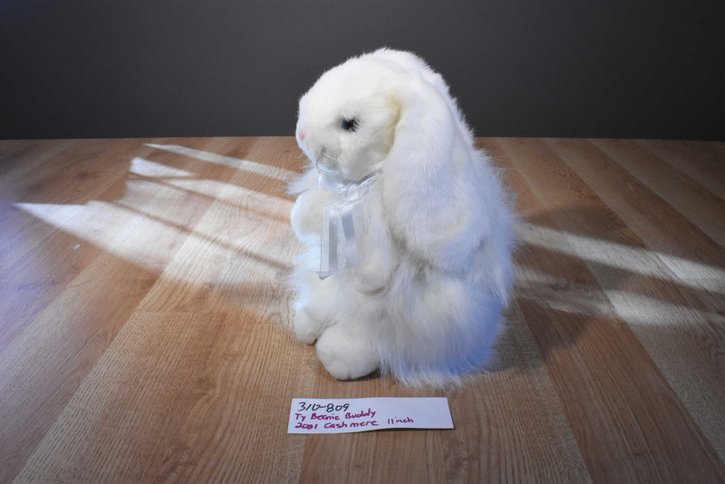 Ty Classic Cashmere White Bunny Rabbit With Blue Bow 2001 Beanbag Plush
