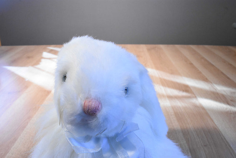 Ty Classic Cashmere White Bunny Rabbit With Blue Bow 2001 Beanbag Plush