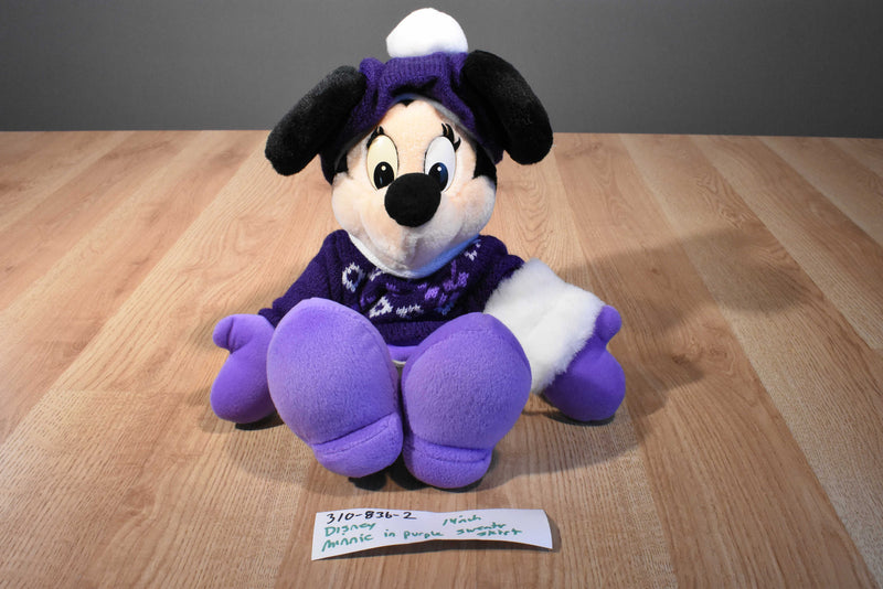 Disney World Holiday Minnie Mouse in Purple Sweater and Skirt Beanbag Plush