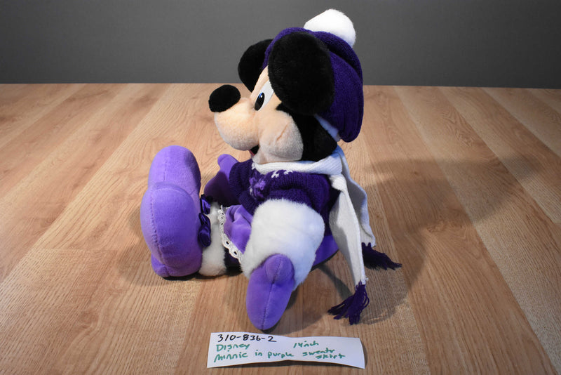 Disney World Holiday Minnie Mouse in Purple Sweater and Skirt Beanbag Plush