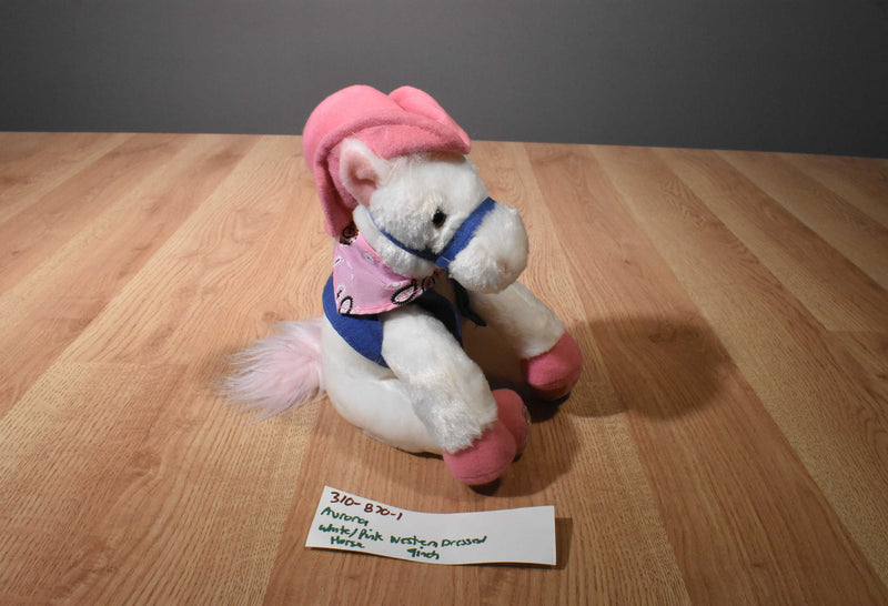 Aurora Round Up White and Pink Horse Beanbag Plush