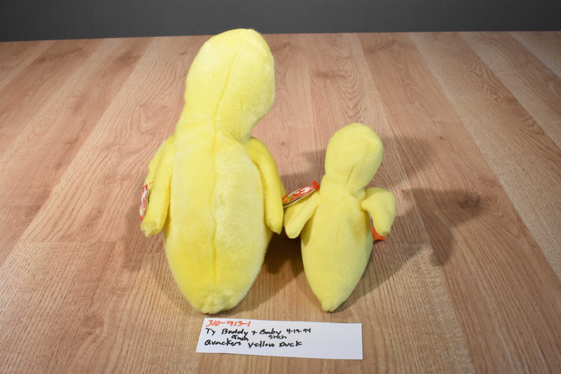 Ty Buddy 1998 and Baby 1994 Quackers Yellow Duck Beanbag Plush
