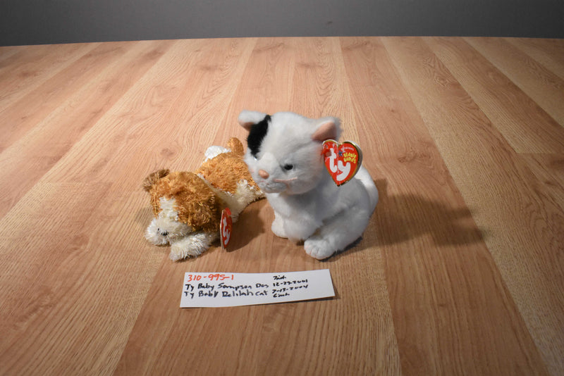 Ty Beanie Babies Sampson Dog and Delilah Cat Beanbag Plush