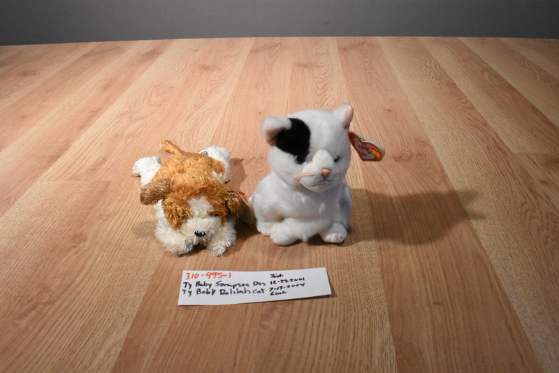 Ty Beanie Babies Sampson Dog and Delilah Cat Beanbag Plush