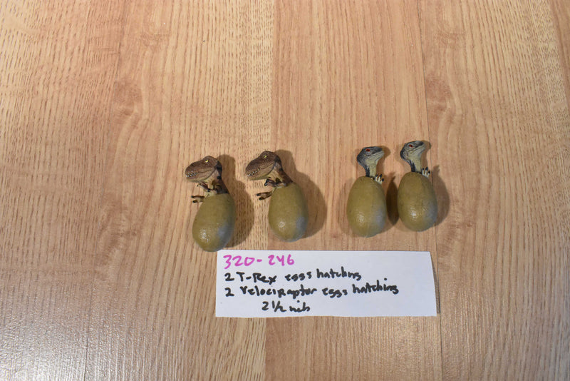 Four Hatching Dinosaur Eggs 2 T-Rex 2 Vlociraptors