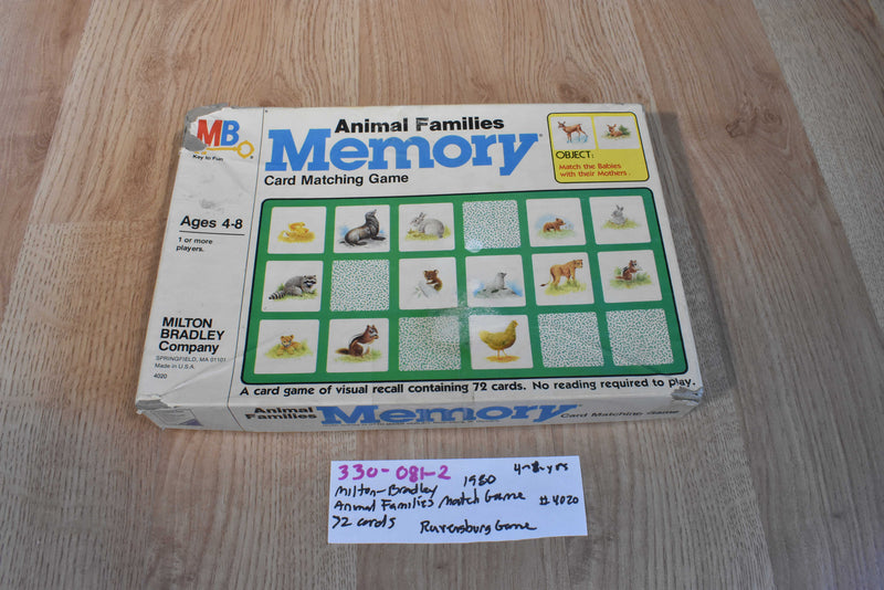 Milton Bradley 1980 Memory Card Matching Game Animal Families