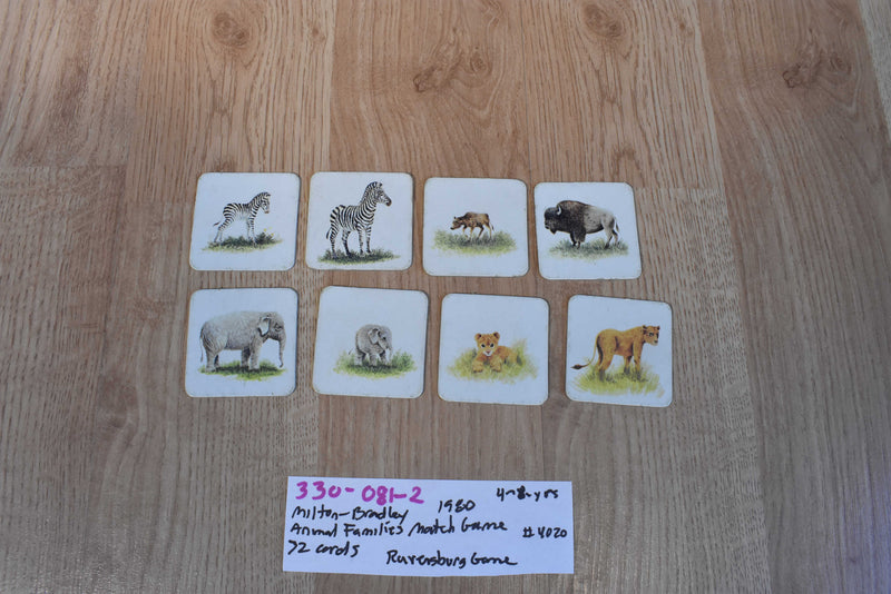 Milton Bradley 1980 Memory Card Matching Game Animal Families