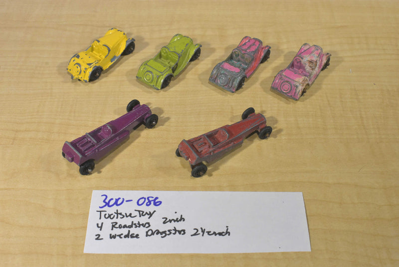 Tootsie Toy 4 Roadsters and 2 Wedge Dragsters
