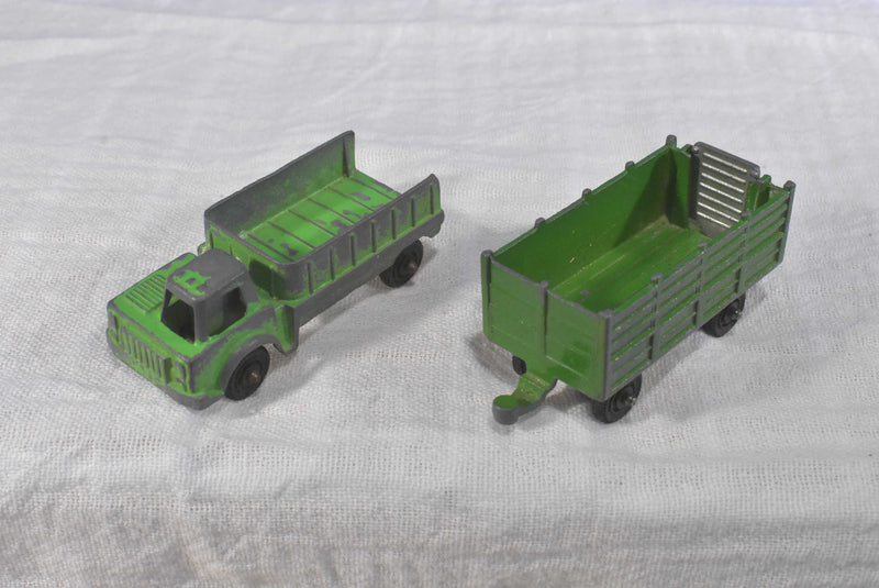 Tootsie Toy Shuttle, Tank and Pick-up Truck, and Stake Trailer