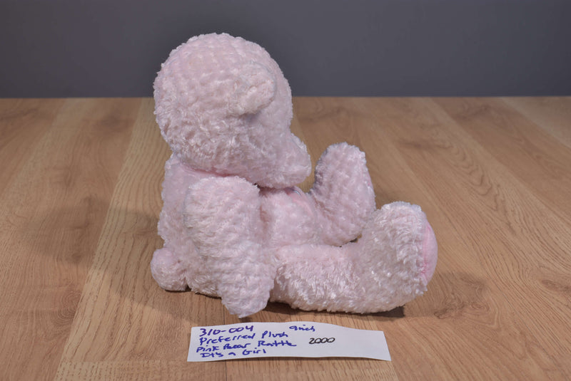 Preferred It's A Girl Pink Teddy Bear Rattle 2000 Beanbag Plush
